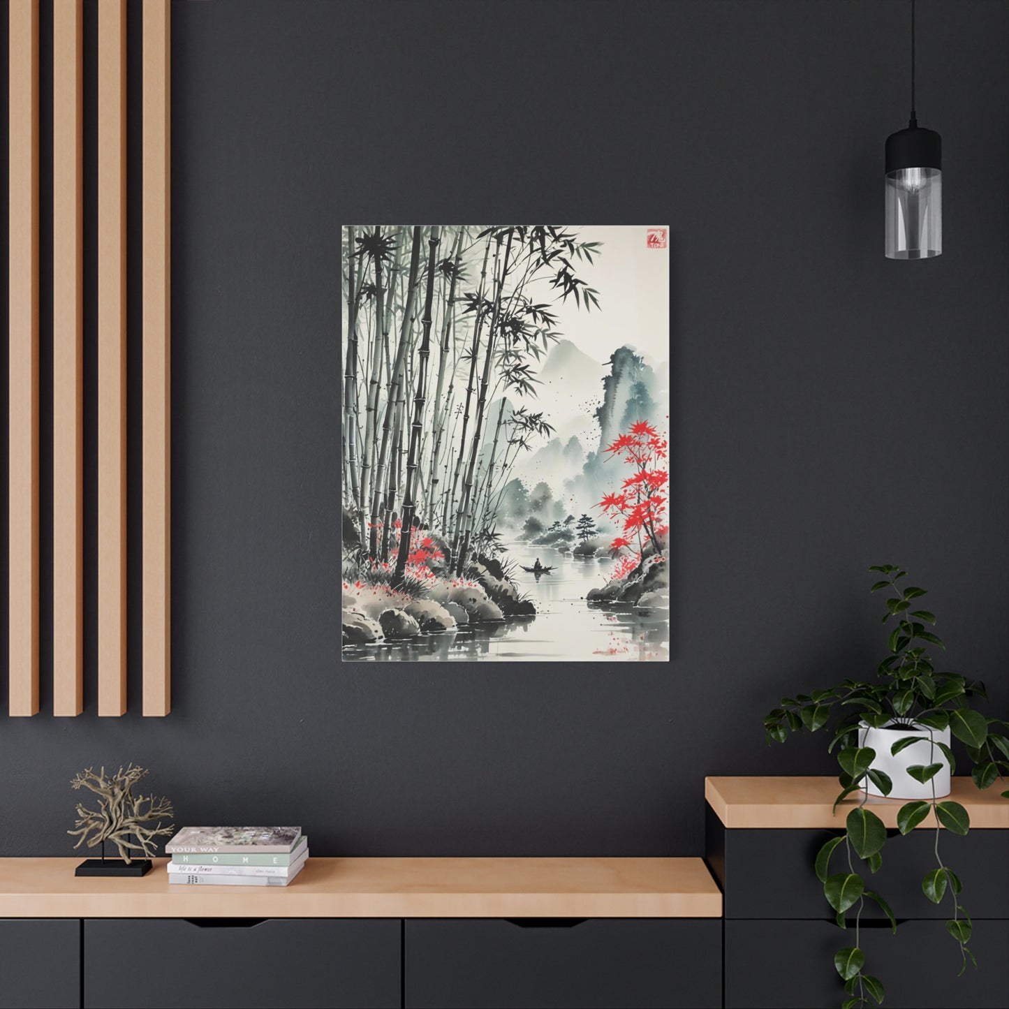 Sumi-e Art - Bamboo Pond • Traditional Japanese Art on high quality Canvas