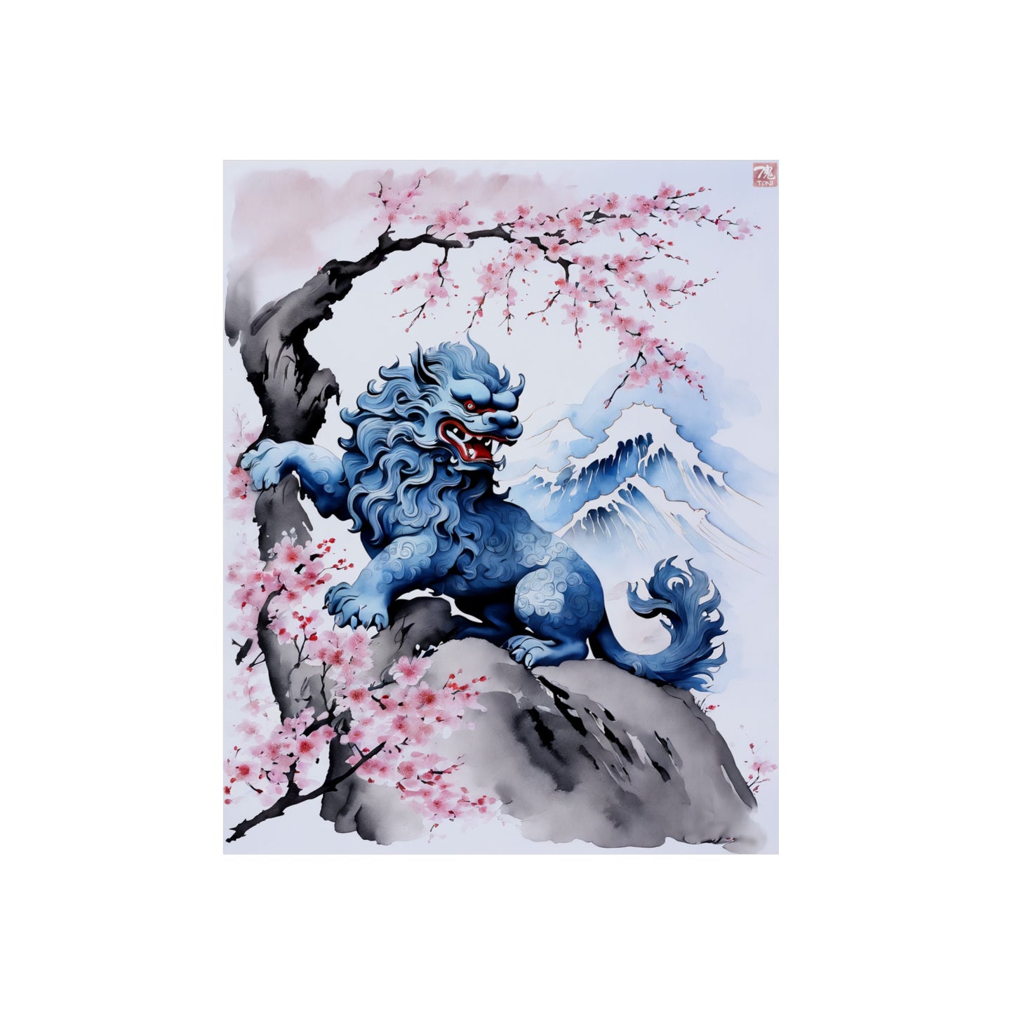 Sumi-e Art - Komainu 🇩🇪 GER Shipping - Traditional Japanese Art on Metal Poster