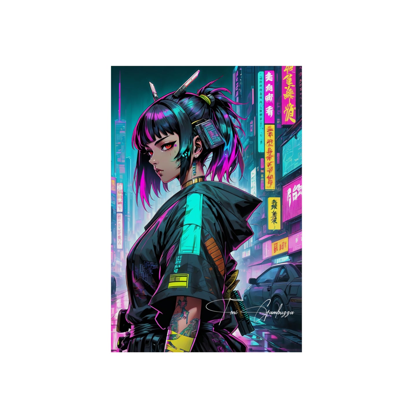 Cyberpunk Anime Girl 🇩🇪 GER Shipping - Anime Art on Metal Poster