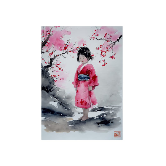 Sumi-e Art - Lonely Girl 🇩🇪 GER Shipping - Traditional Japanese Art on Metal Poster