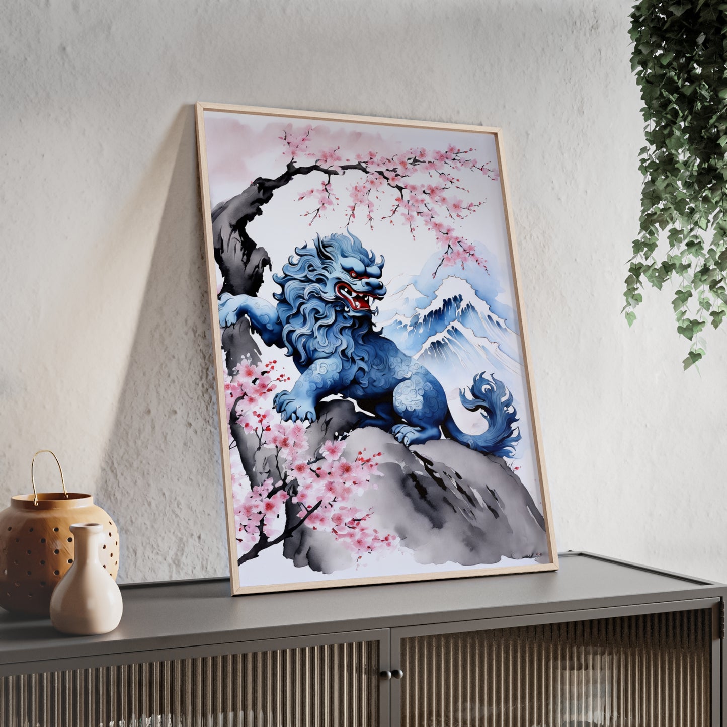 Sumi-e Art - Komainu • Traditional Japanese Art • Framed