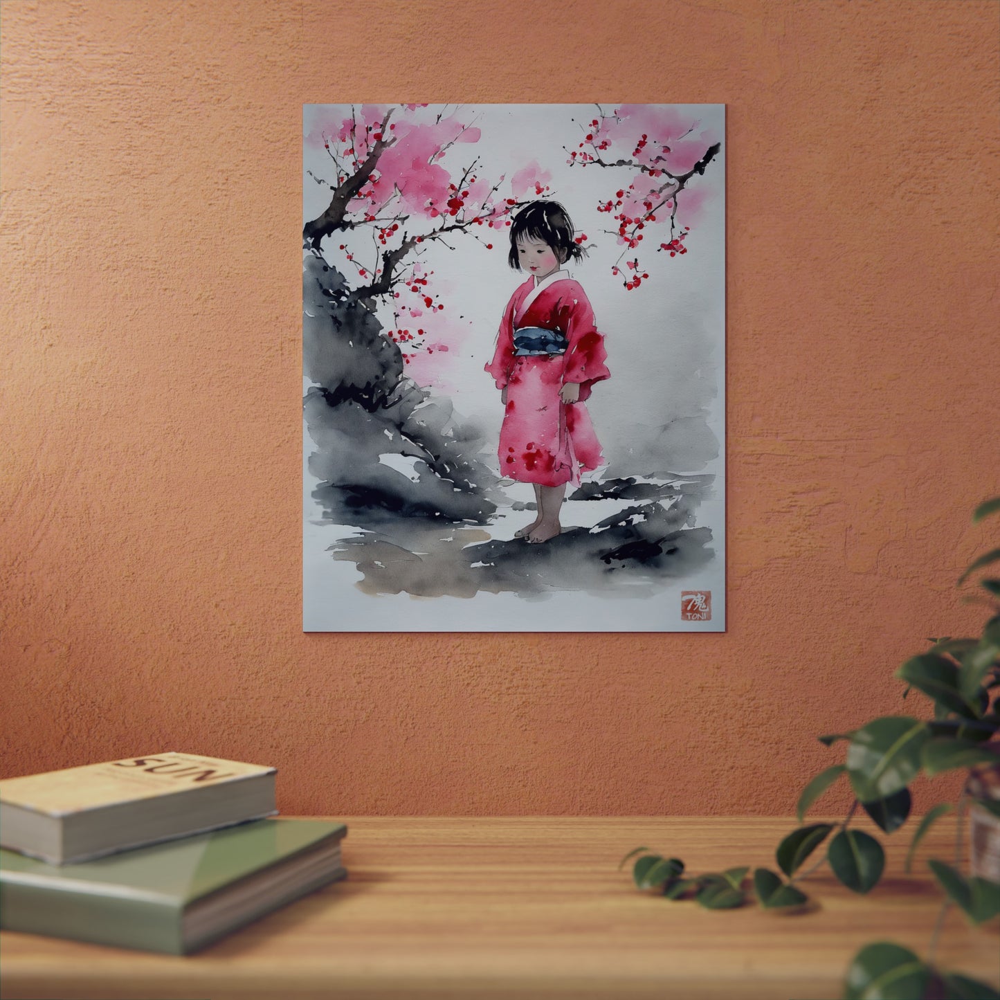 Sumi-e Art - Lonely Girl 🇩🇪 GER Shipping - Traditional Japanese Art on Metal Poster