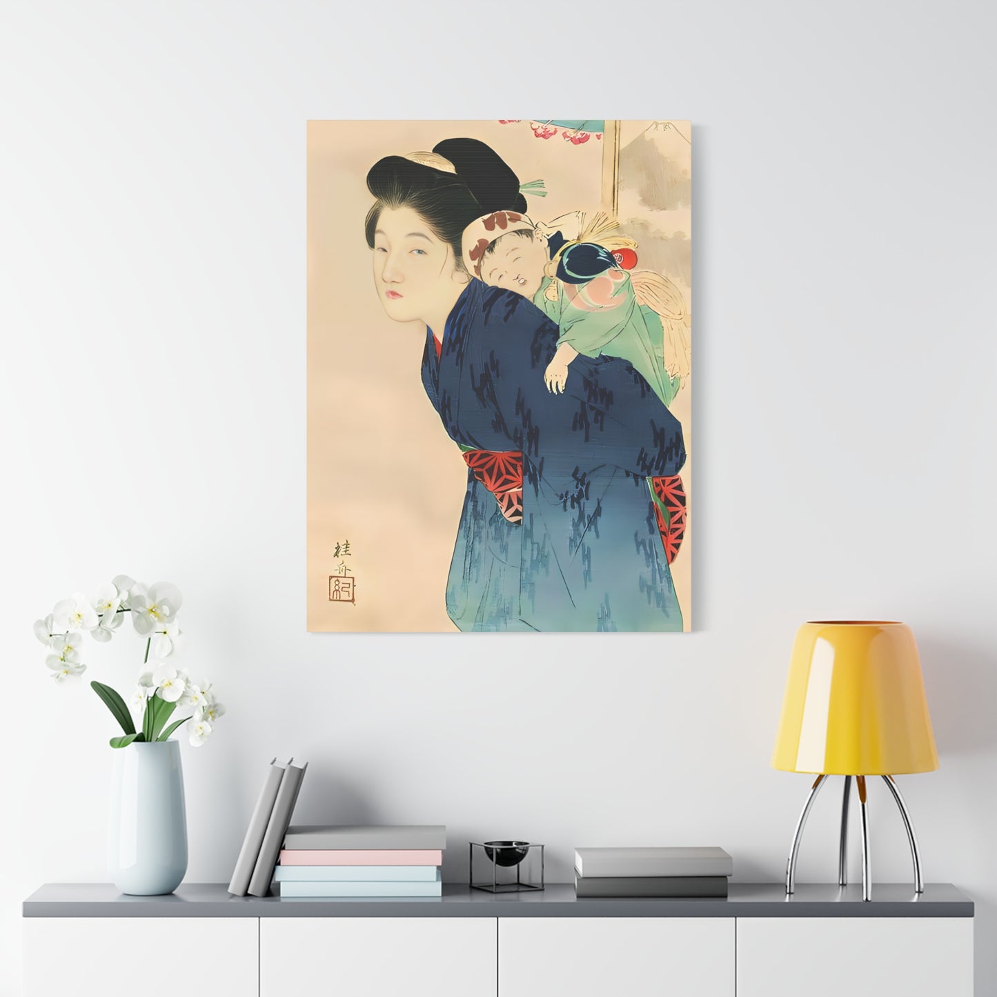 Ukiyo-e Art - Mother with her infant - Takeuchi Keishu • Traditional Japanese Art on high quality Canvas