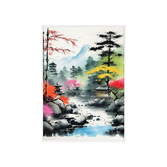 Sumi-e Art - Shambala Lake • Traditional Japanese Art • Framed