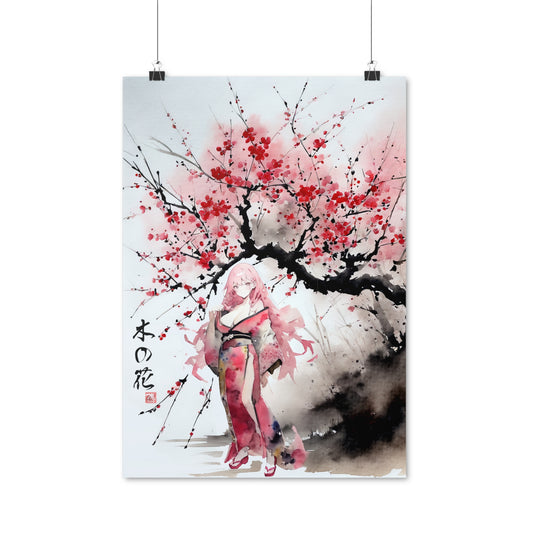 Sumi-Manga Art - Cherry Yokai • Traditional Japanese Art on high quality poster