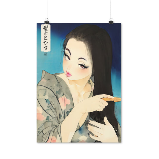 Ukiyo-e Art - Combing Hair • Traditional Japanese Art on high quality poster