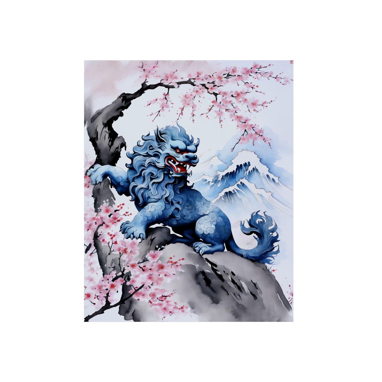 Sumi-e Art - Komainu 🇩🇪 GER Shipping - Traditional Japanese Art on Metal Poster