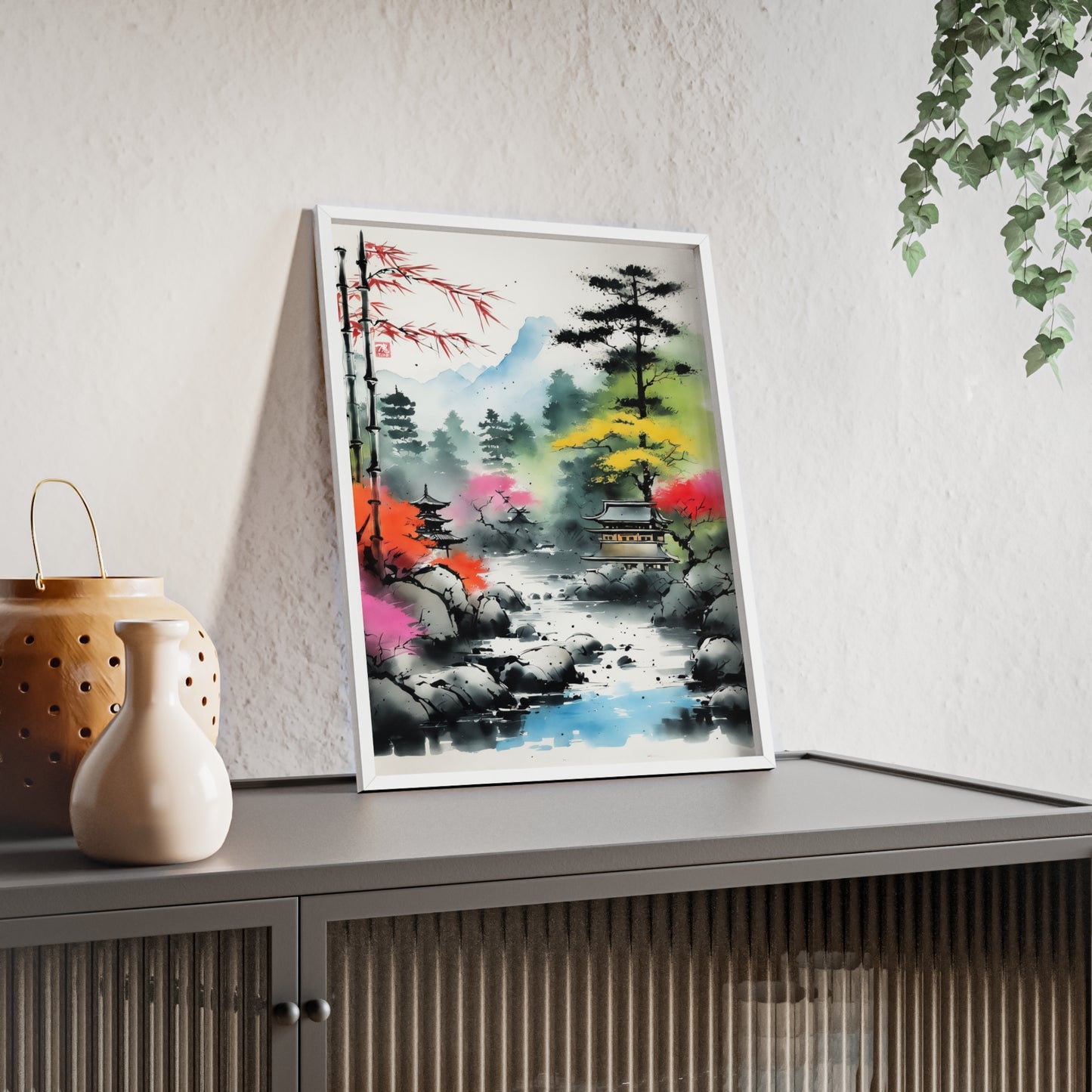 Sumi-e Art - Shambala Lake • Traditional Japanese Art • Framed