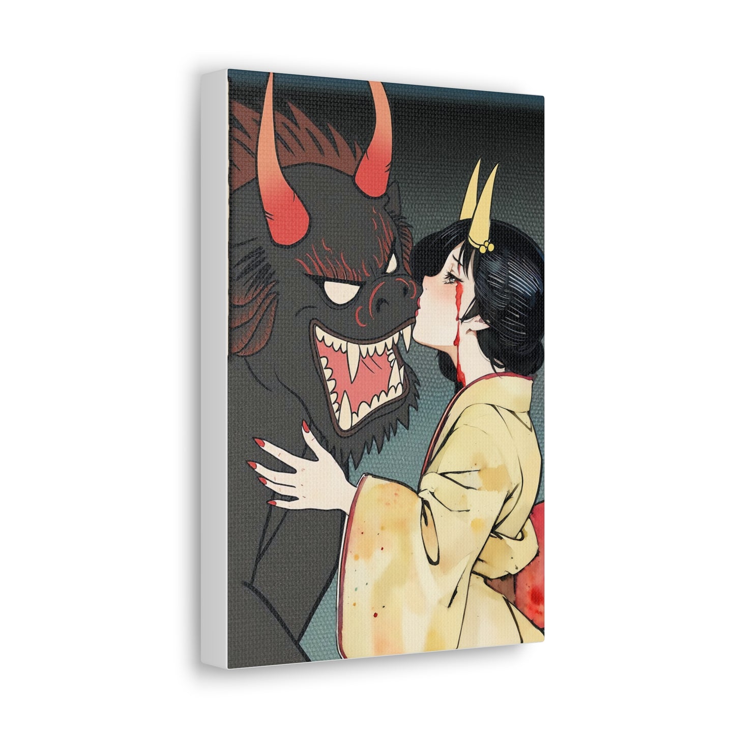 Ukiyo-e Art - Friendship with the demon inside • Traditional Japanese Art on high quality Canvas