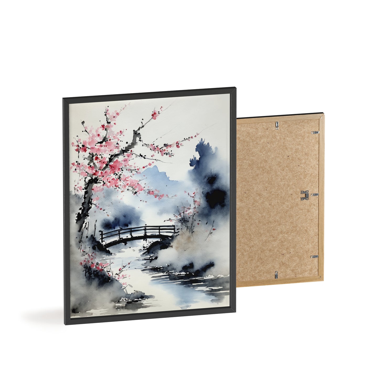 Sumi-e Art - The bridge • Traditional Japanese Art • Framed