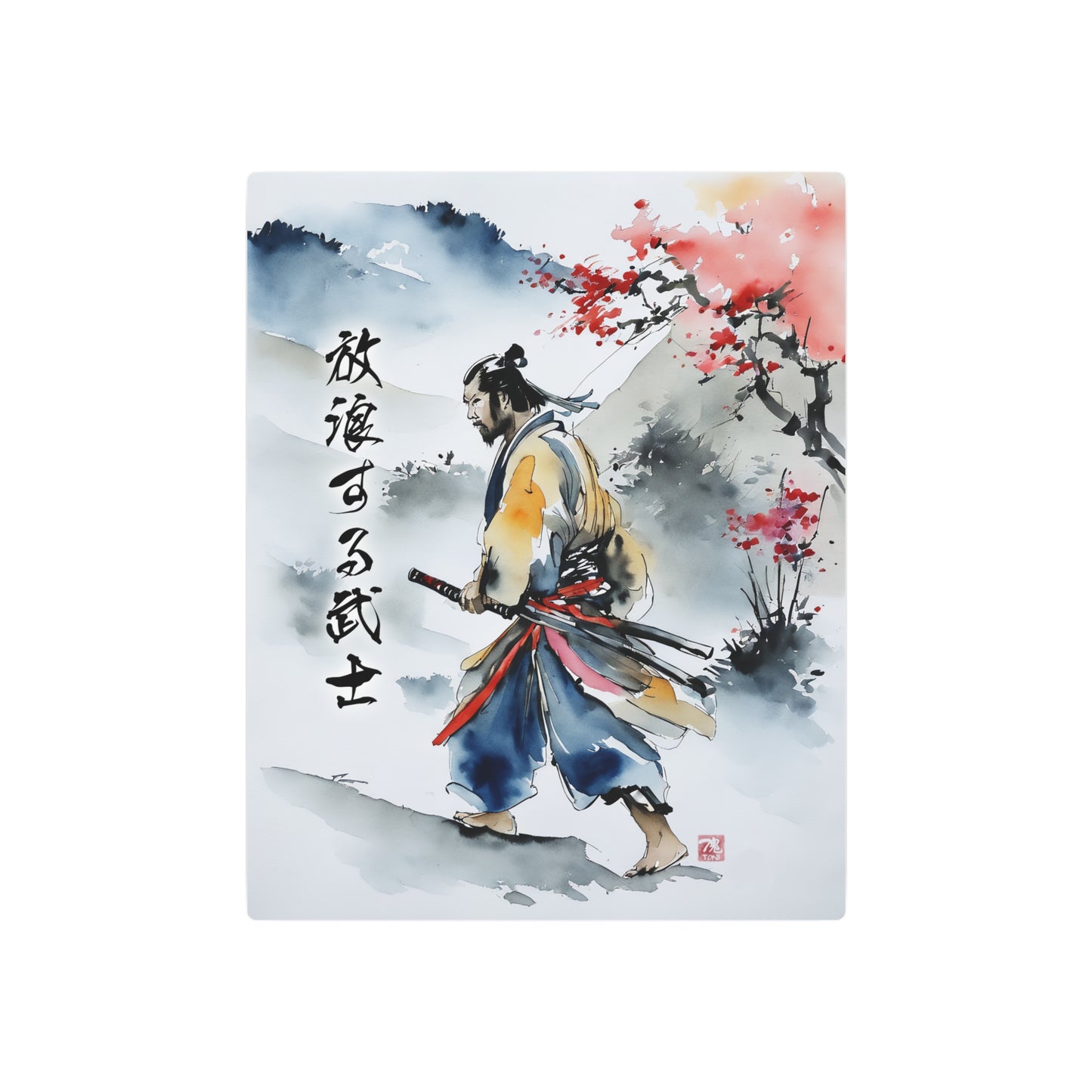 Sumi-e Art - Wandering Samurai 🇺🇸 US Shipping - Traditional Japanese Art on Metal Poster