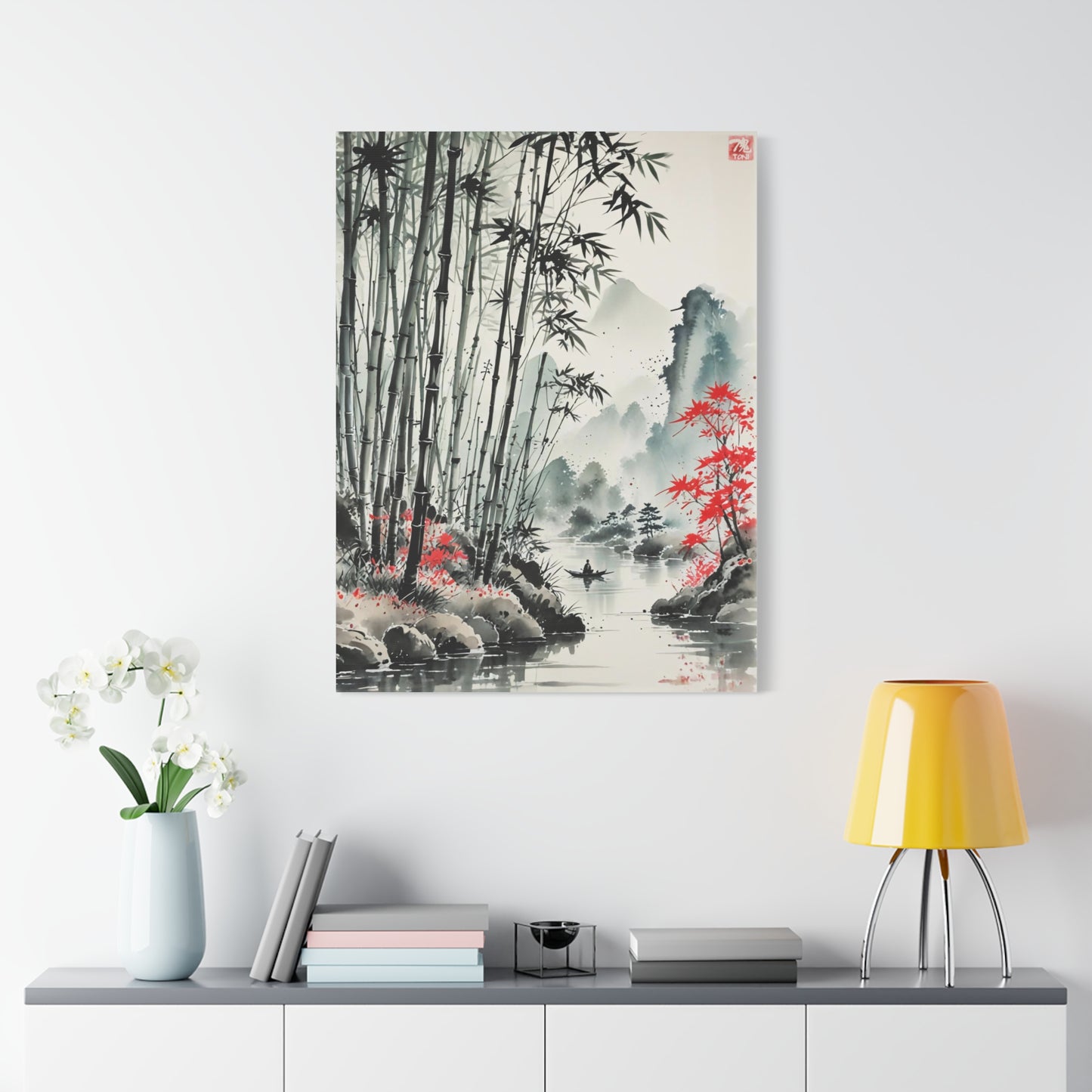 Sumi-e Art - Bamboo Pond • Traditional Japanese Art on high quality Canvas