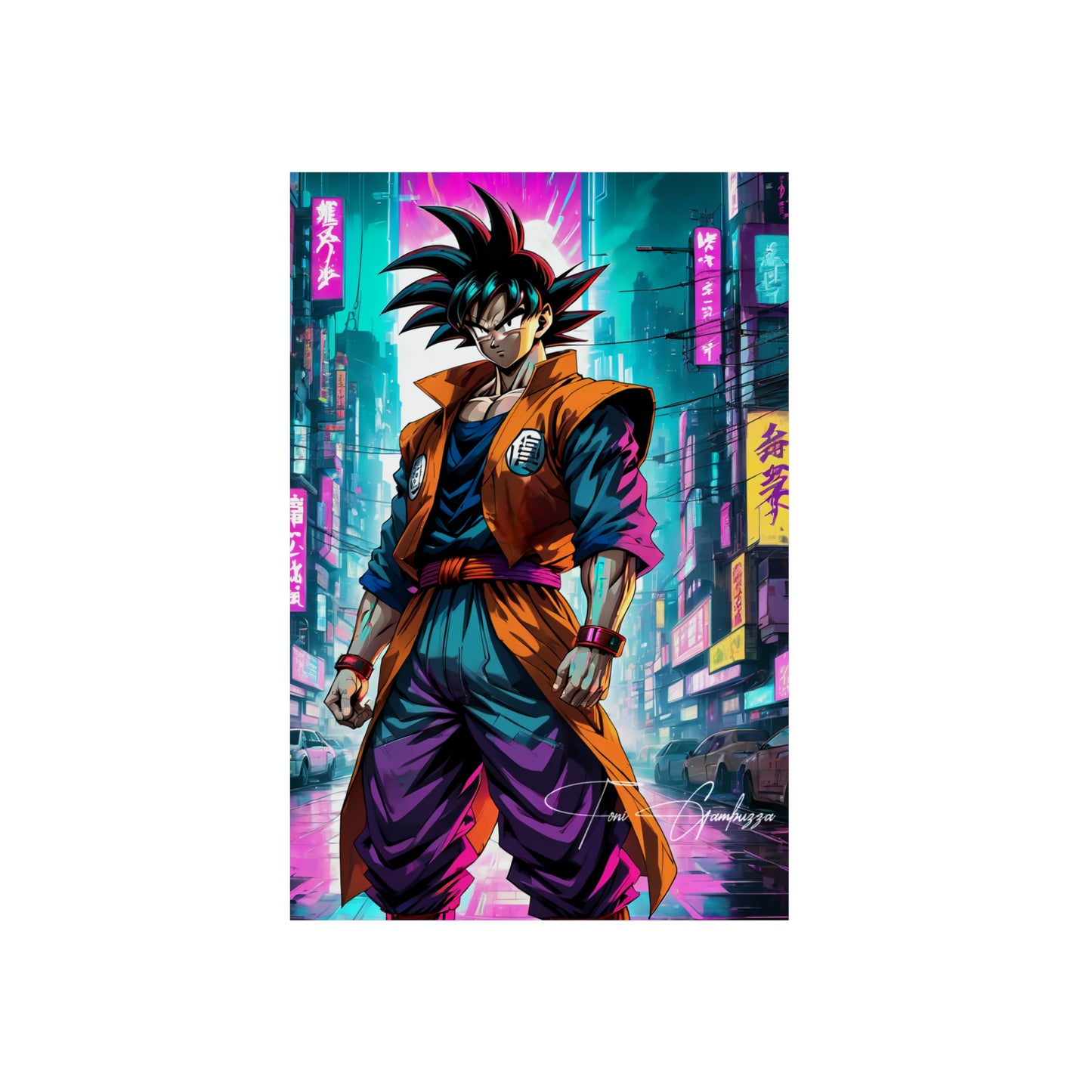 Cyberpunk Saiyan 🇩🇪 GER Shipping - Anime Art on Metal Poster