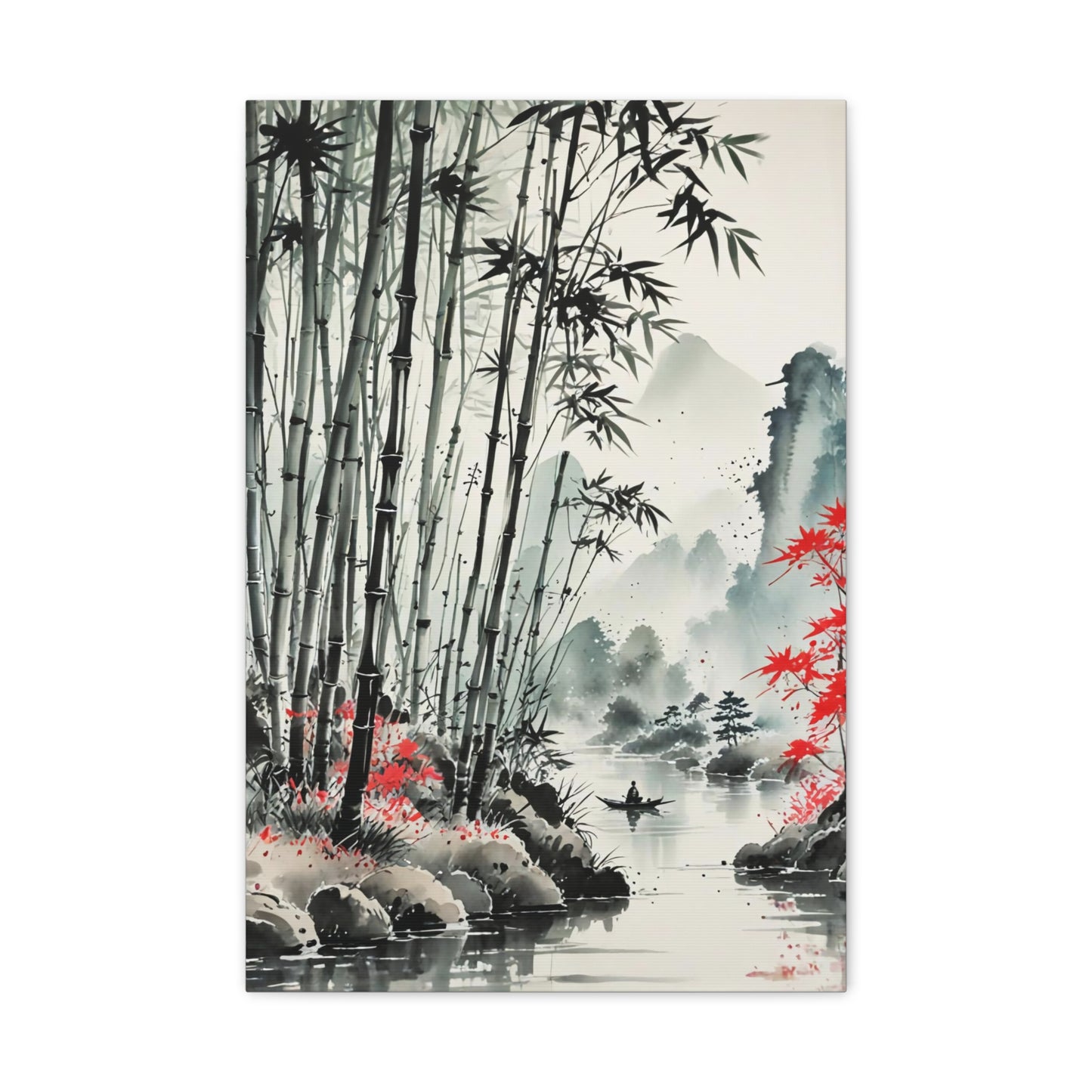 Sumi-e Art - Bamboo Pond • Traditional Japanese Art on high quality Canvas