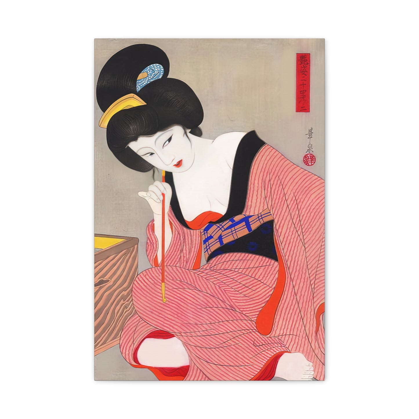 Ukiyo-e Art  - Before the mirror - Ōhira Kasen • Traditional Japanese Art on high quality Canvas