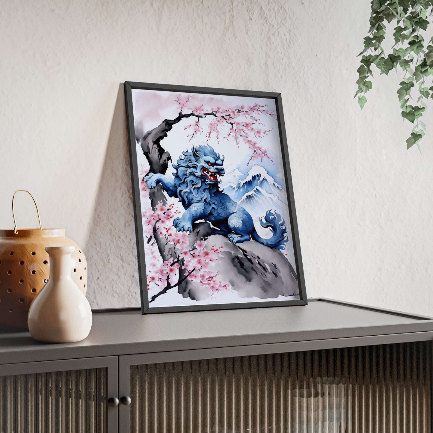 Sumi-e Art - Komainu • Traditional Japanese Art • Framed