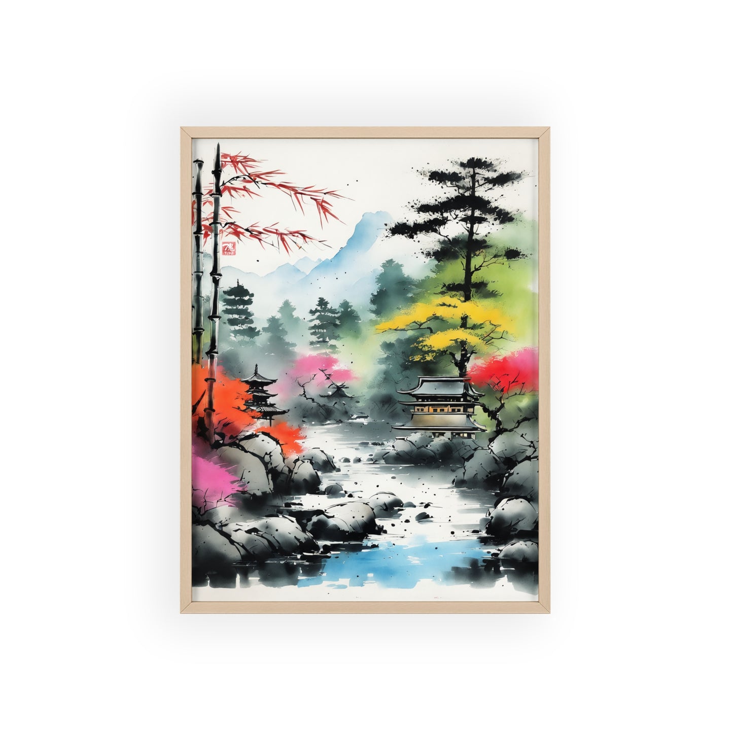 Sumi-e Art - Shambala Lake • Traditional Japanese Art • Framed