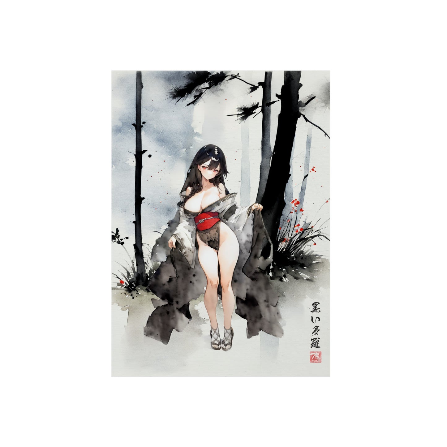 Sumi-e Art - Kuroi Tara 🇩🇪 GER Shipping - Traditional Japanese Art on Metal Poster