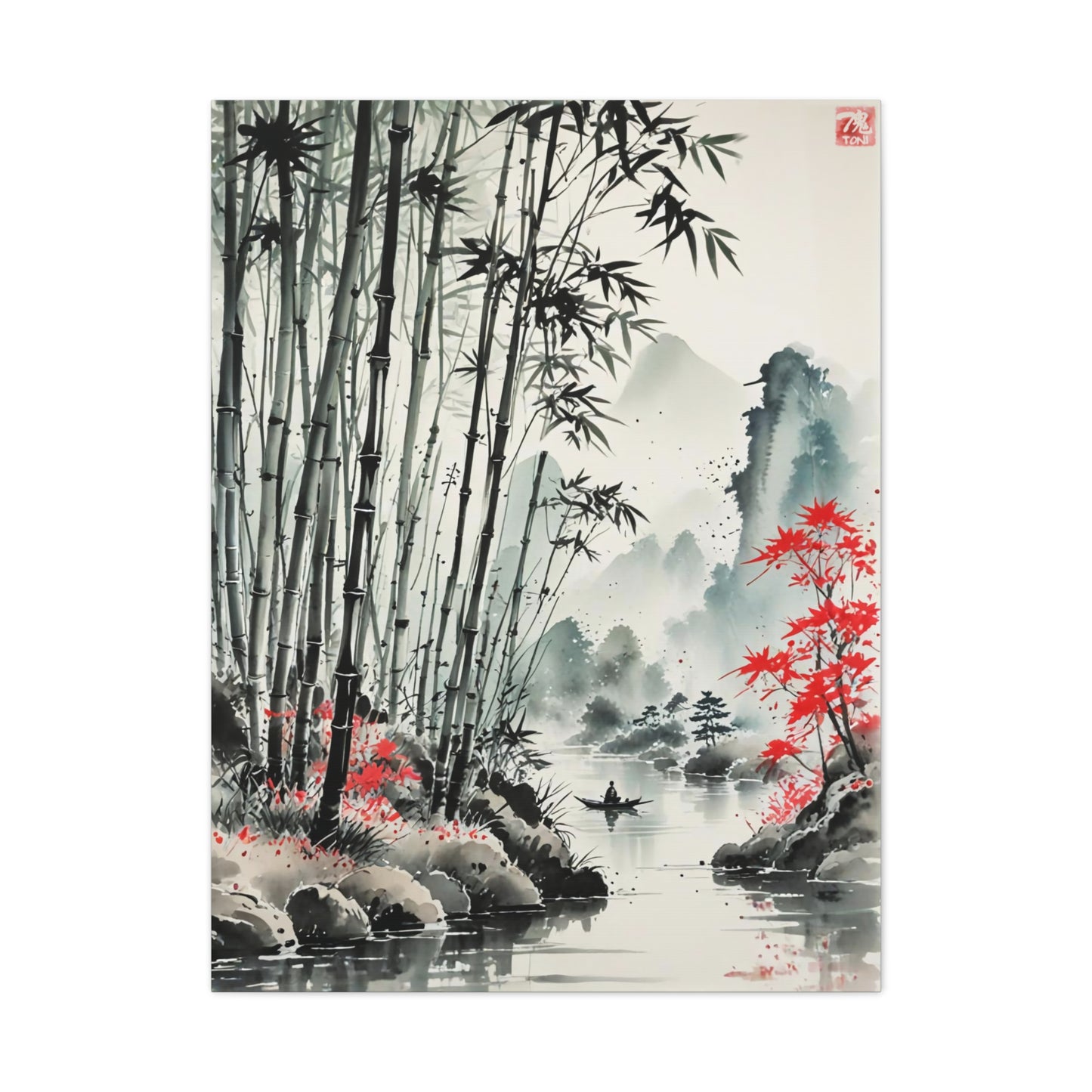 Sumi-e Art - Bamboo Pond • Traditional Japanese Art on high quality Canvas