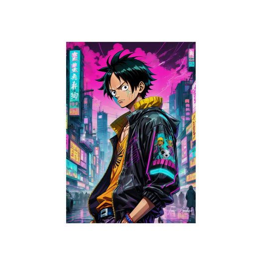 Cyberpunk Luffy 🇩🇪 GER Shipping - Anime Art on Metal Poster