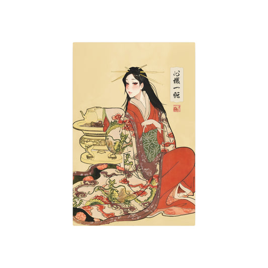 Ukiyo-e Art - Turning over a new leaf 🇺🇸 US Shipping - Traditional Japanese Art on Metal Poster