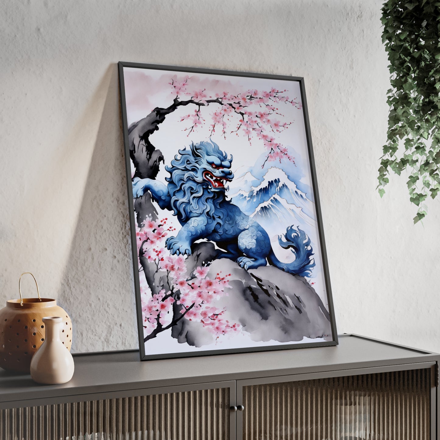 Sumi-e Art - Komainu • Traditional Japanese Art • Framed