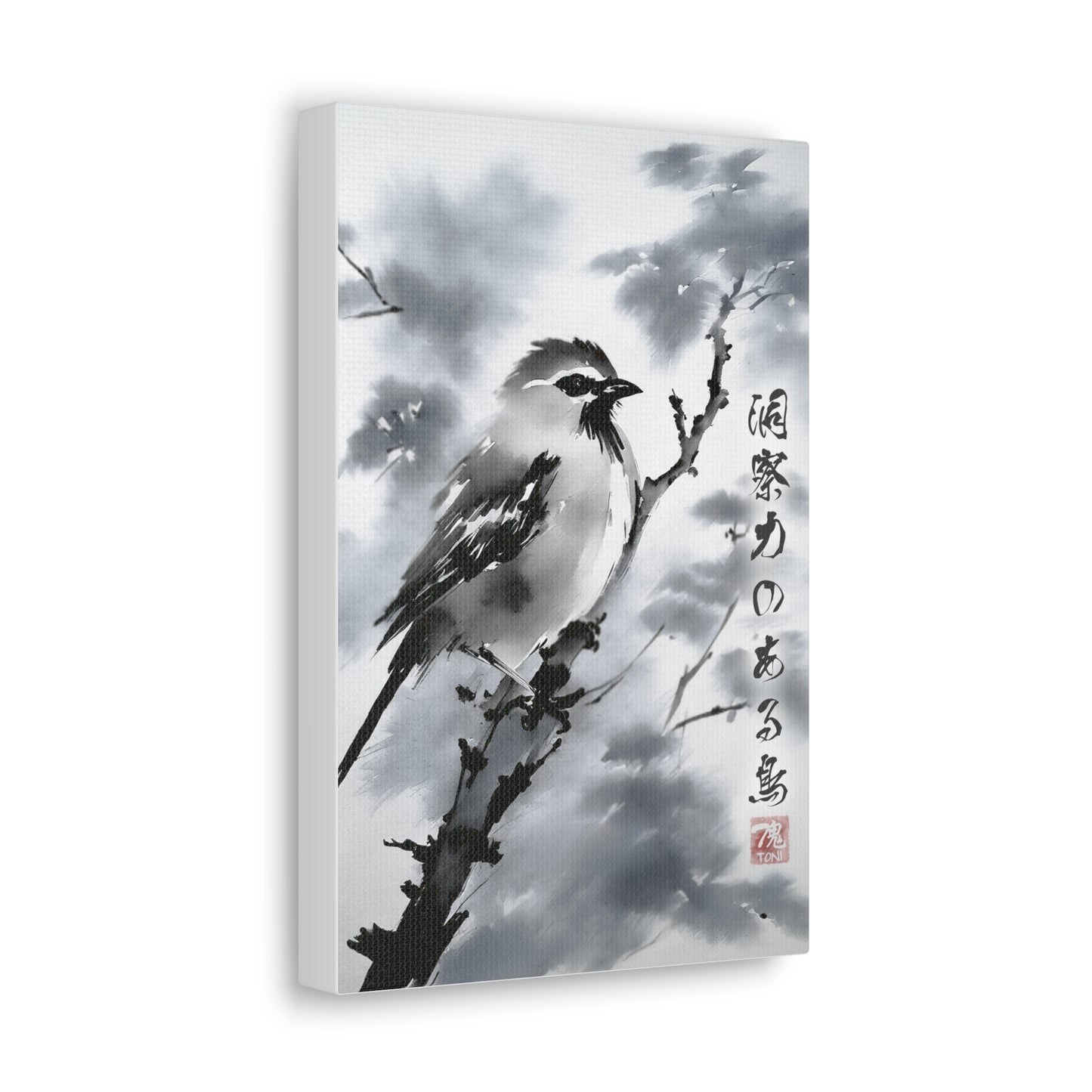 Sumi-e Art  - Insightful Bird • Traditional Japanese Art on high quality Canvas