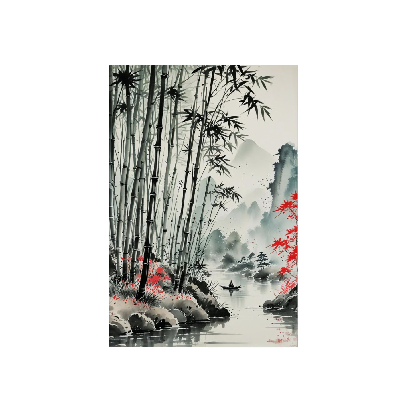 Sumi-e Art - Bamboo Pond 🇩🇪 GER Shipping - Traditional Japanese Art on Metal Poster