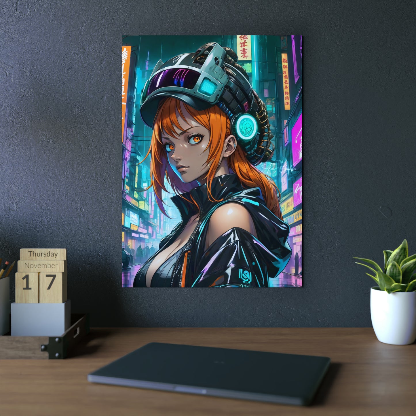 Cyberpunk Nami Portrait 🇩🇪 GER Shipping - Anime Art on Metal Poster