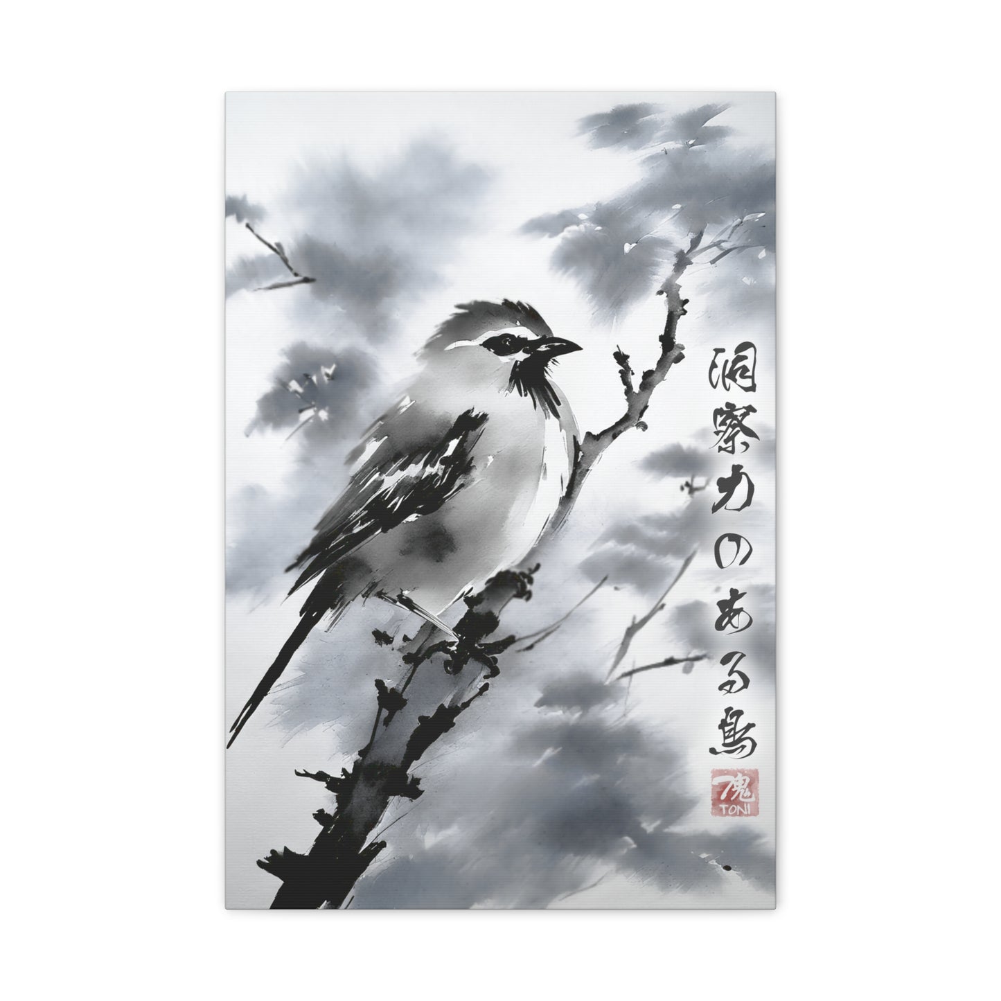 Sumi-e Art  - Insightful Bird • Traditional Japanese Art on high quality Canvas