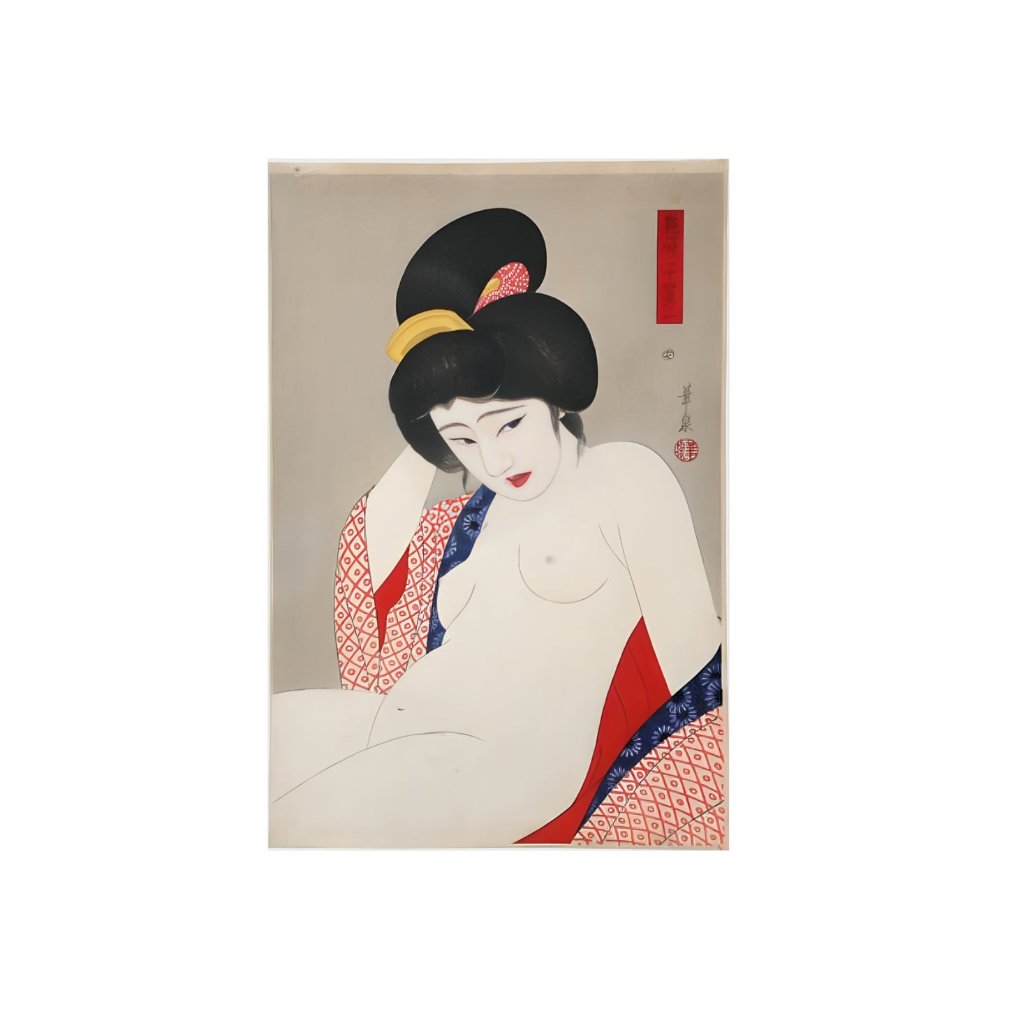 Ukiyo-e Art - Bored nude - Ōhira Kasen 🇩🇪 GER Shipping - Traditional Japanese Art on Metal Poster