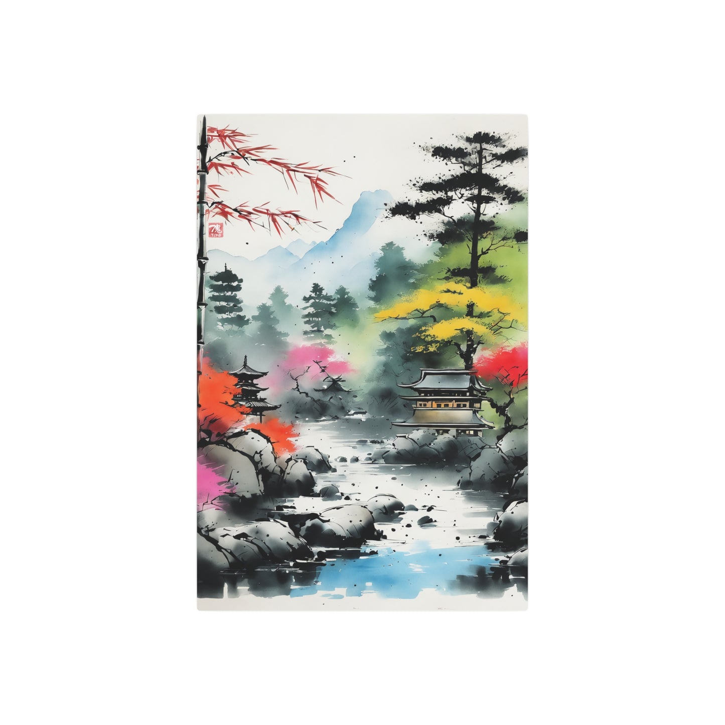 Sumi-e Art - Shambala Lake 🇺🇸 US Shipping - Traditional Japanese Art on Metal Poster