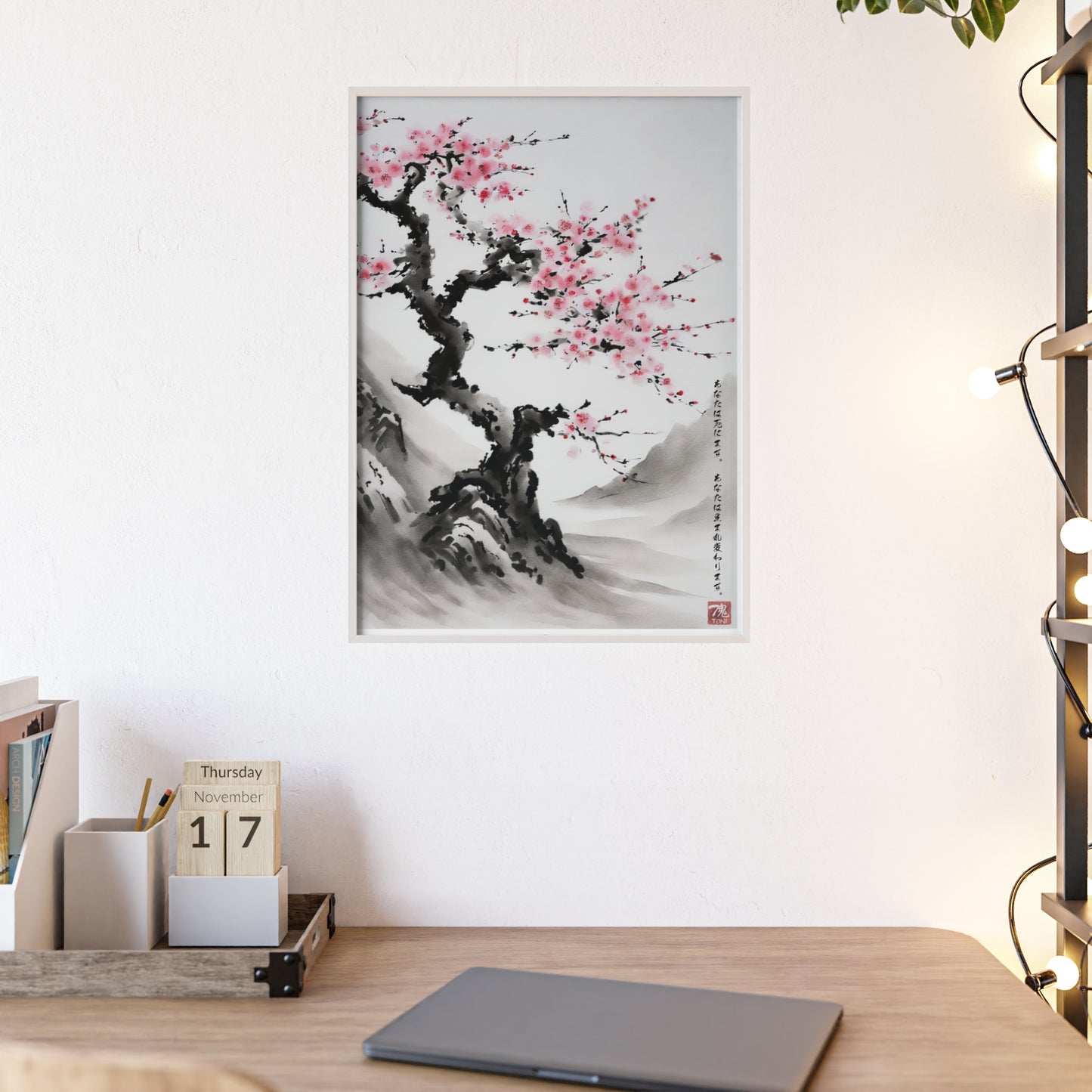 Sumi-e Art - Reborn Petals • Traditional Japanese Art • Framed