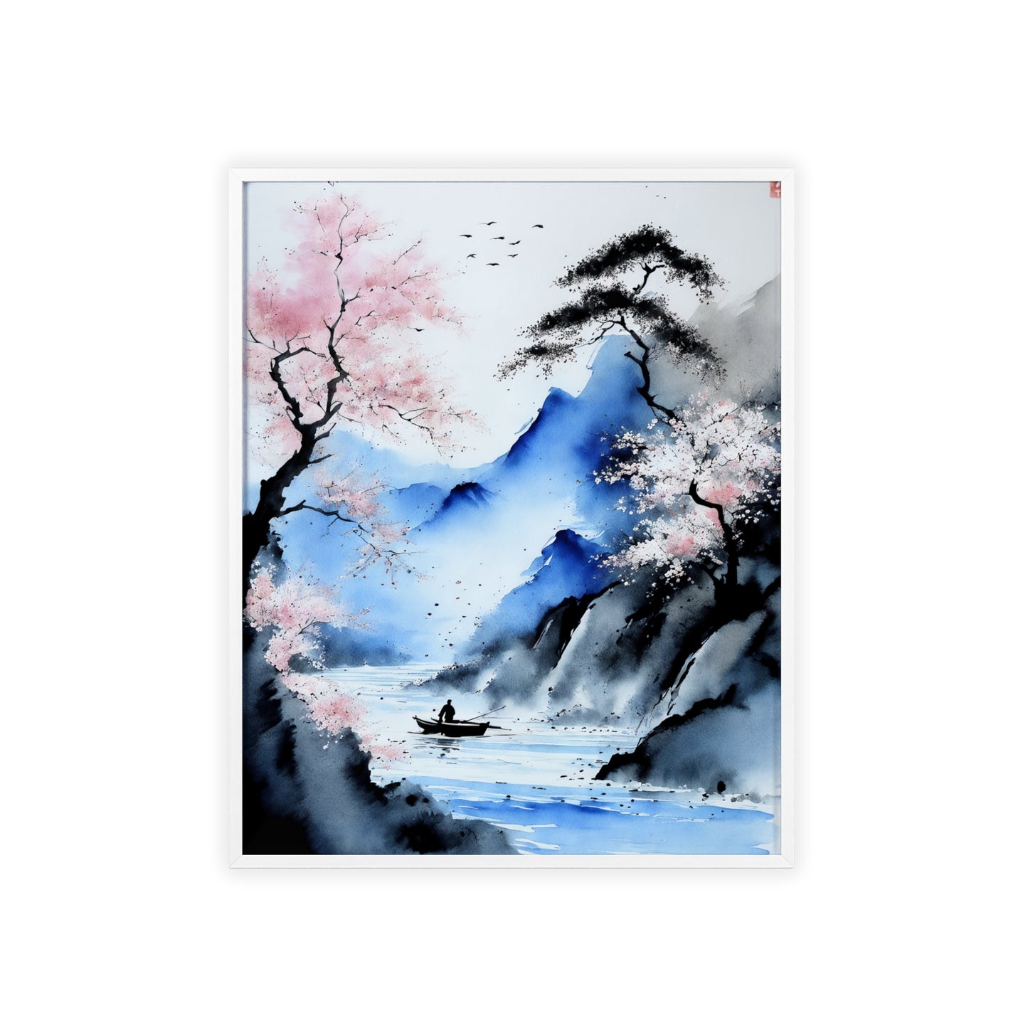 Sumi-e Art - Silent waters • Traditional Japanese Art • Framed