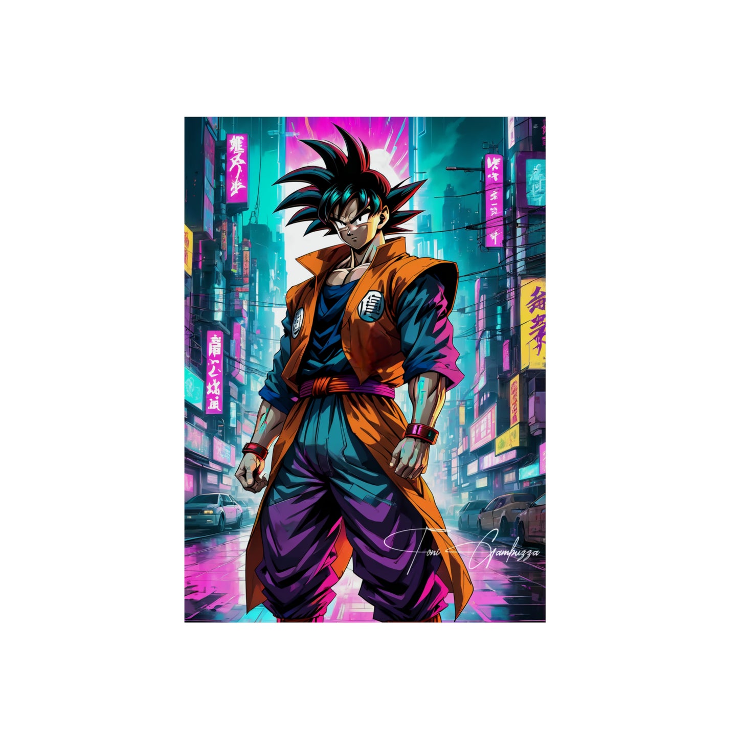 Cyberpunk Saiyan 🇩🇪 GER Shipping - Anime Art on Metal Poster