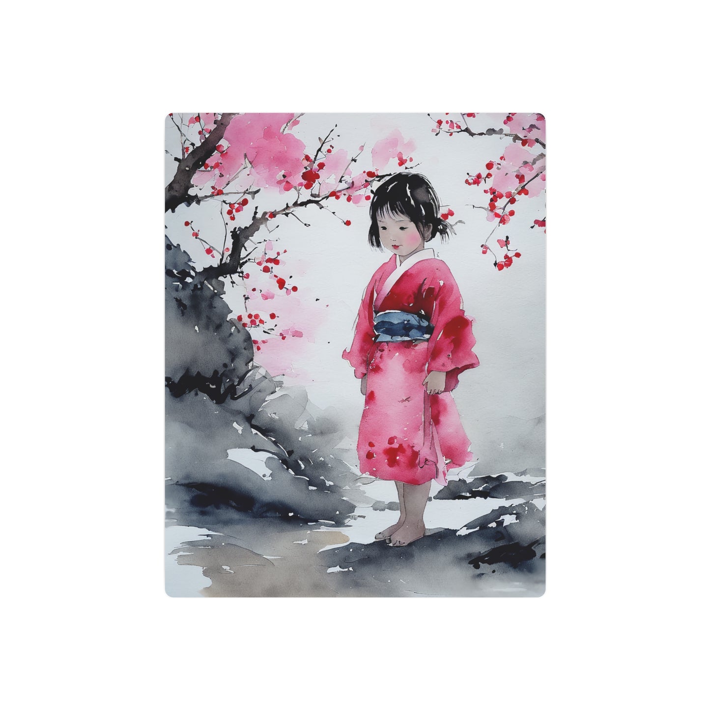 Sumi-e Art - Lonely Girl 🇺🇸 US Shipping - Traditional Japanese Art on Metal Poster