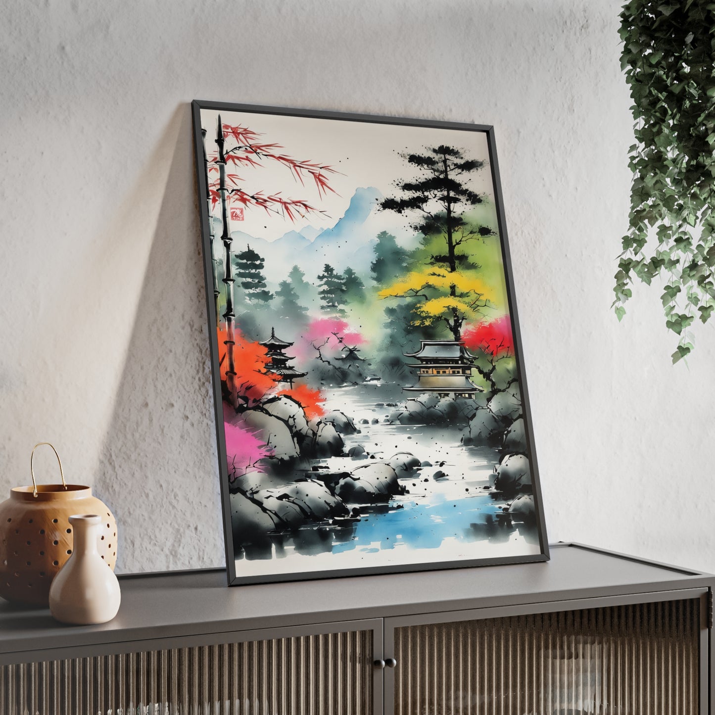 Sumi-e Art - Shambala Lake • Traditional Japanese Art • Framed