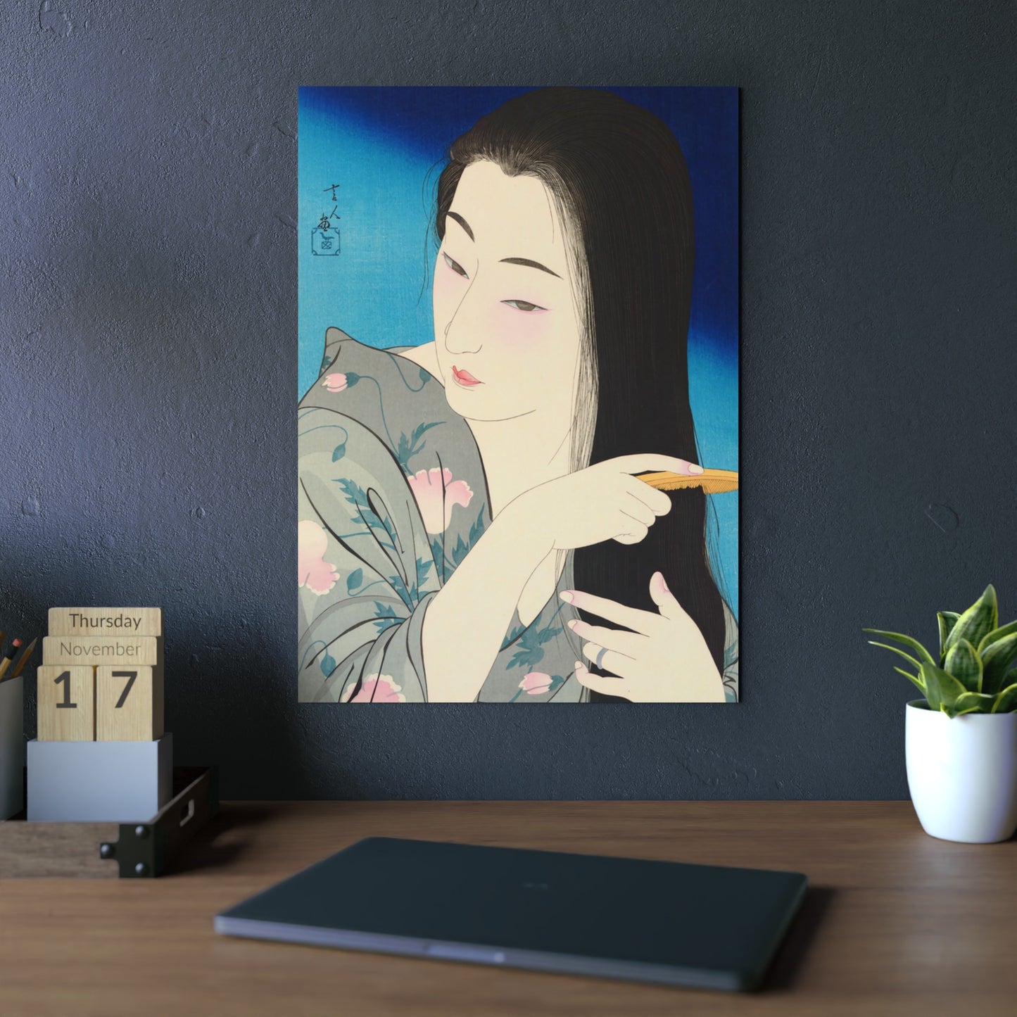 Ukiyo-e Art -  Hair Combing - Torii Kotondo 🇩🇪 GER Shipping - Traditional Japanese Art on Metal Poster