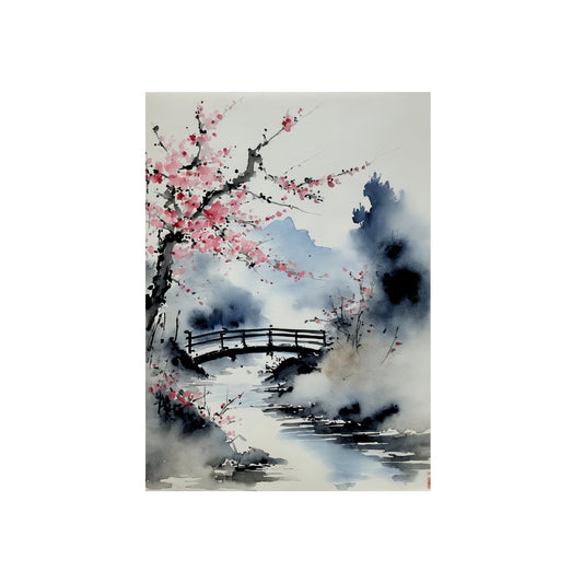 Sumi-e Art - The bridge 🇩🇪 GER Shipping - Traditional Japanese Art on Metal Poster