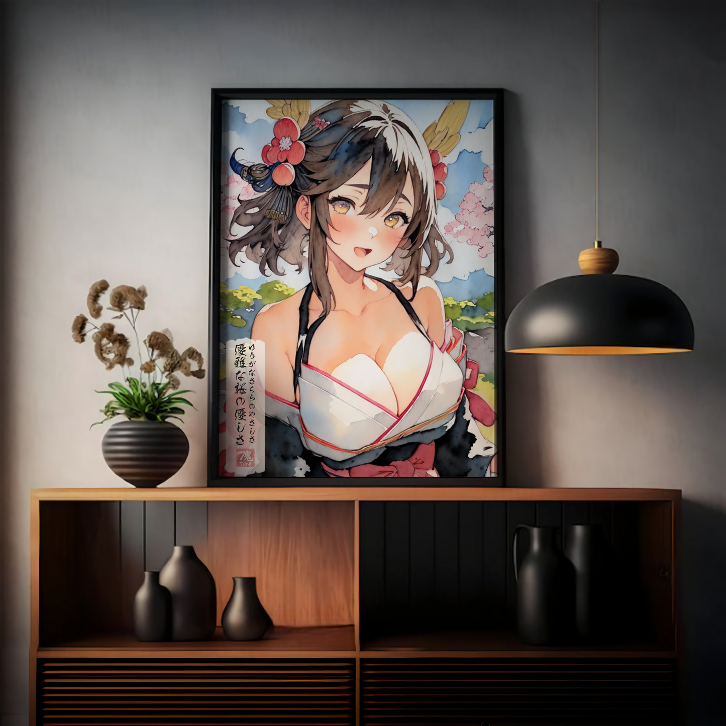 Canvas - Sakura's gentleness - Watercolor Anime Art on high quality Canvas